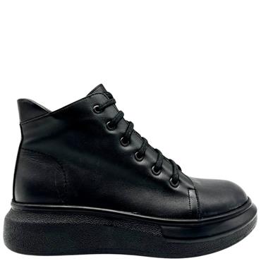 ROVIGO WOMENS LEATHER WEDGE ANKLE BOOT - BLACK LEATHER